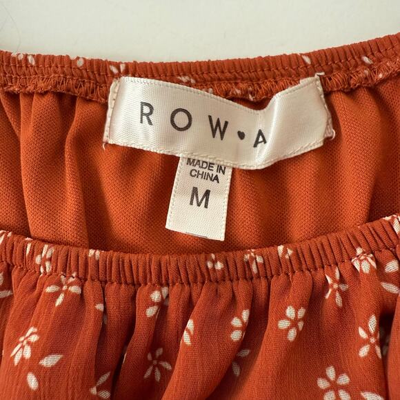 Row A Rust Orange Floral Prairiecore Puff Sleeve Smocked‎ Mini Dress Size M - Picture 5 of 11